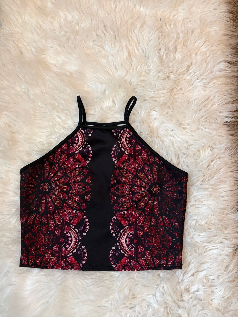 Black/Red Paisley Medallion Halter Crop Top